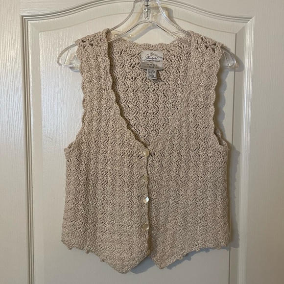 Express Sweaters - Vintage Express Beige Size XS Crochet Sweater Vest Boho Cottage Classic 90s EUC